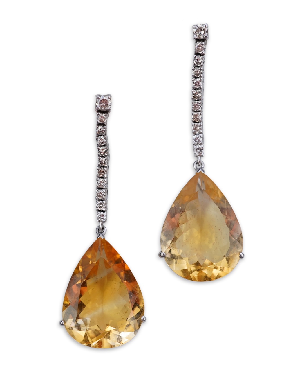 A pair of citrine and diamond earrings